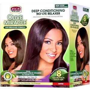 African Pride Olive Miracle Deep Conditioning No-Lye Relaxer Kit 8 Salon Pack